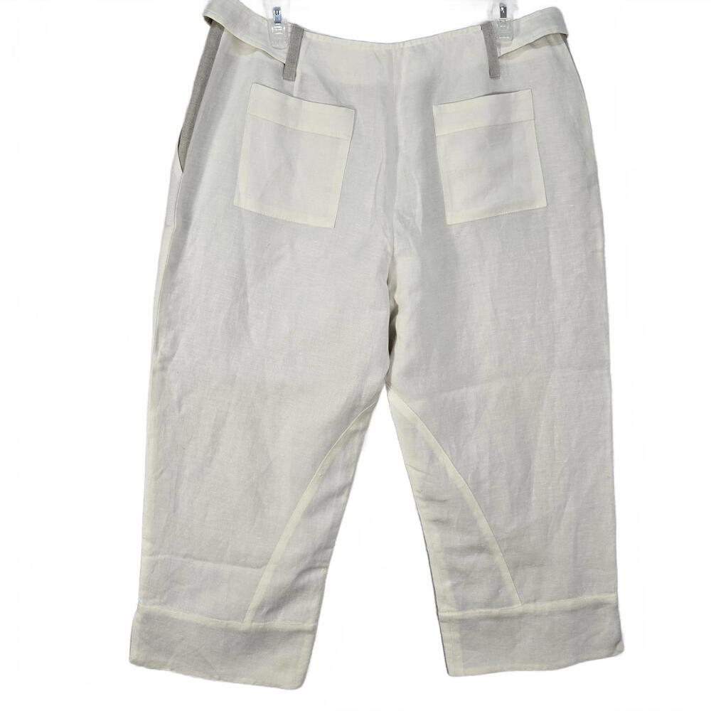 Harve Benard Linen Capri Cream High Waist Trousers Minimalist Coastal Chic SZ 12 - Picture 2 of 9